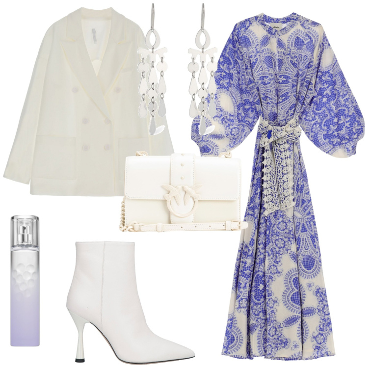 Outfit donna - Boho chic. Stile Boho per Mare. Abbinamento con stivaletti, profumi, borse a tracolla, blazer, vestiti lunghi, orecchini.