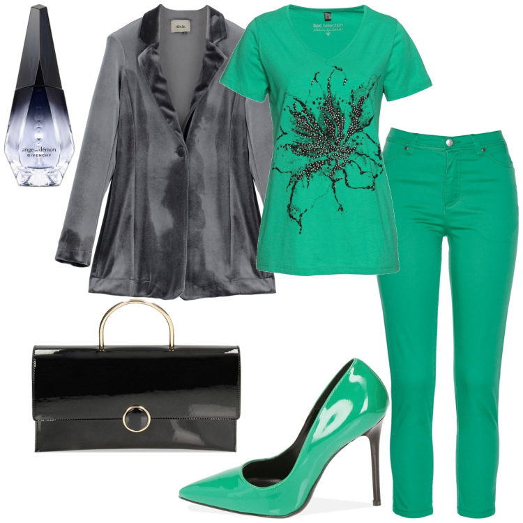 Outfit donna - Ange ou Démon di Givenchy. Stile Casual per Serata fuori. Abbinamento con t-shirt, pantaloni, profumi, décolleté, pochette, blazer.