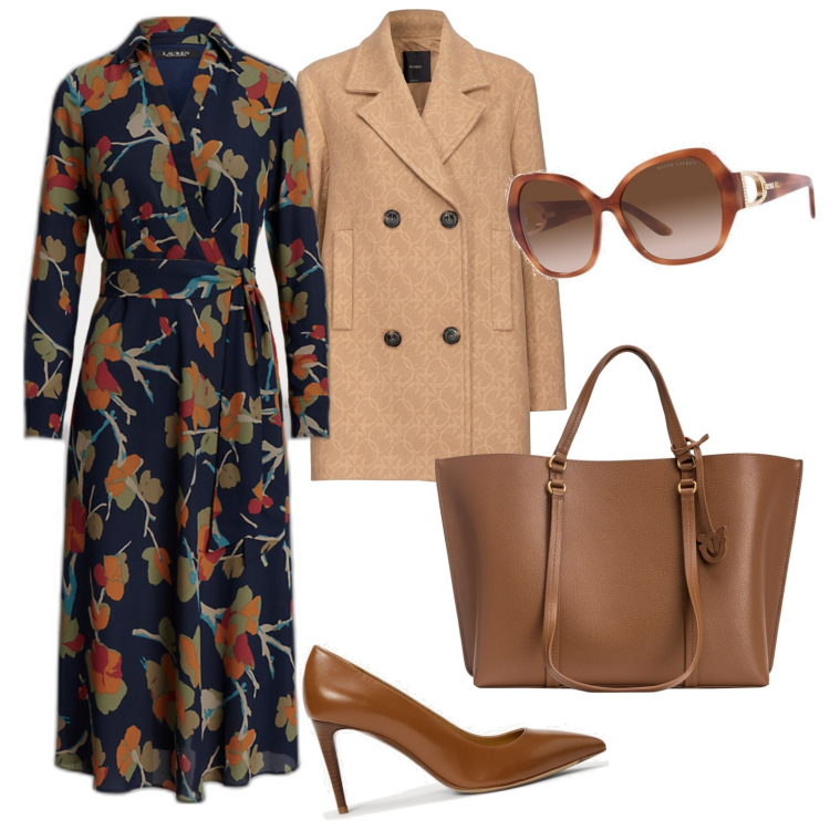 Outfit donna - In Ufficio. Stile Bon Ton per Ufficio. Abbinamento con cappotti, shopping bag, occhiali da sole, décolleté, vestiti.