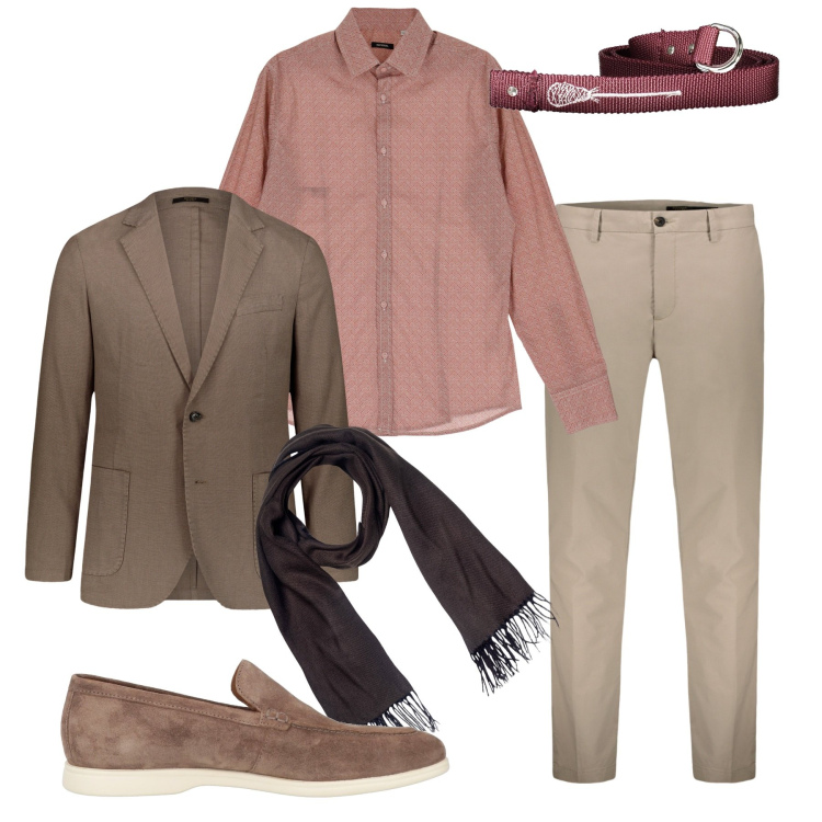 Outfit uomo - Pasqua rosa antico. Stile Trendy per Tutti i giorni. Abbinamento con scarpe stringate, camicie, giacche, sciarpe, pantaloni, cinture.