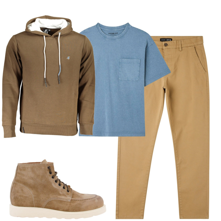 Outfit uomo - City. Stile Urban per Tutti i giorni. Abbinamento con t-shirt, pantaloni skinny, sneakers, felpe con cappuccio.