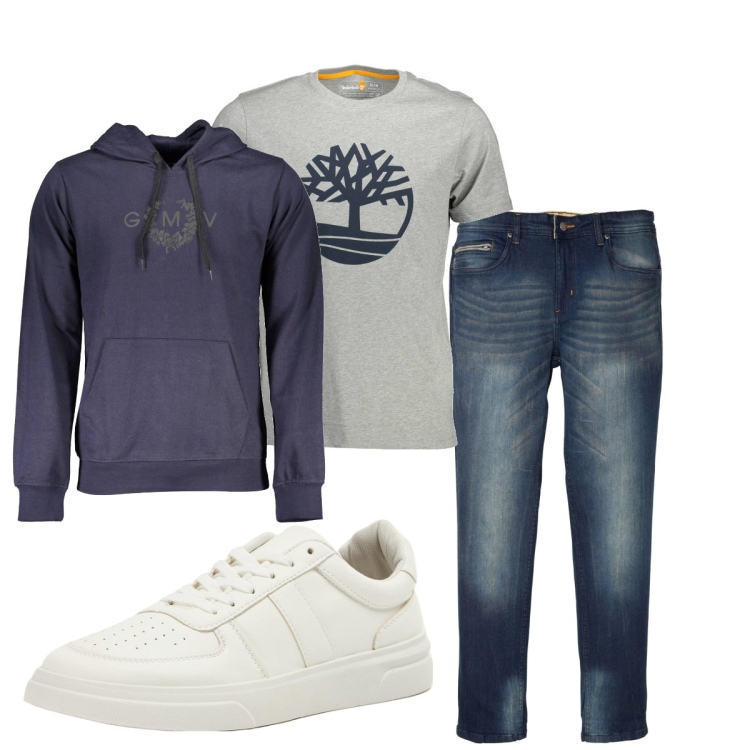 Outfit uomo - Total look #1832638. Stile Casual per Tutti i giorni. Abbinamento con jeans slim fit, sneakers, t-shirt, felpe con cappuccio.