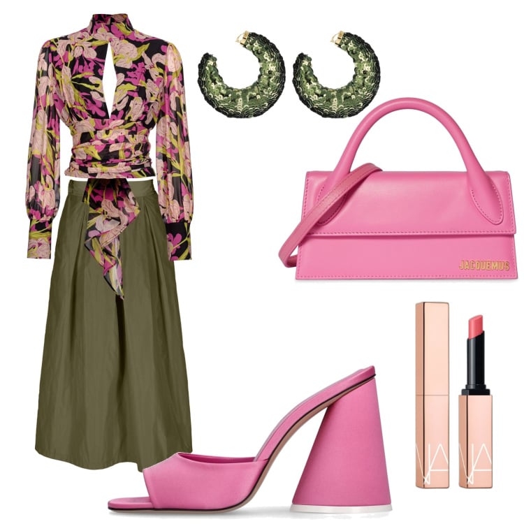 Outfit donna - Total look #1832715. Stile Casual per Serata fuori. Abbinamento con rossetti, bluse, sandali in pelle, borse a mano, gonne, orecchini.