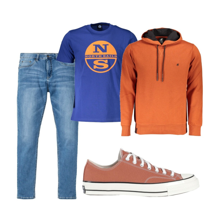 Outfit uomo - Total look #1832892. Stile Casual per Tutti i giorni. Abbinamento con jeans, sneakers, felpe con cappuccio, t-shirt.