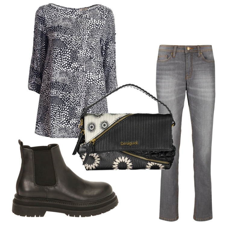 Outfit donna - Total look #1832897. Stile Basic per Tutti i giorni. Abbinamento con jeans mom, bluse, stivaletti chelsea, borse a spalla.