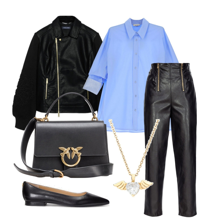 Outfit donna - Ghost outfitter - marzo. Stile Casual chic per Tutti i giorni. Abbinamento con collane, pantaloni, borse a tracolla, camicie, ballerine, blazer.