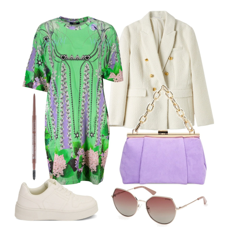 Outfit donna - Ghost outfitter - marzo. Stile Trendy per Tutti i giorni. Abbinamento con matite sopracciglia, blazer, sneakers, borse a spalla, vestiti corti, occhiali da sole.