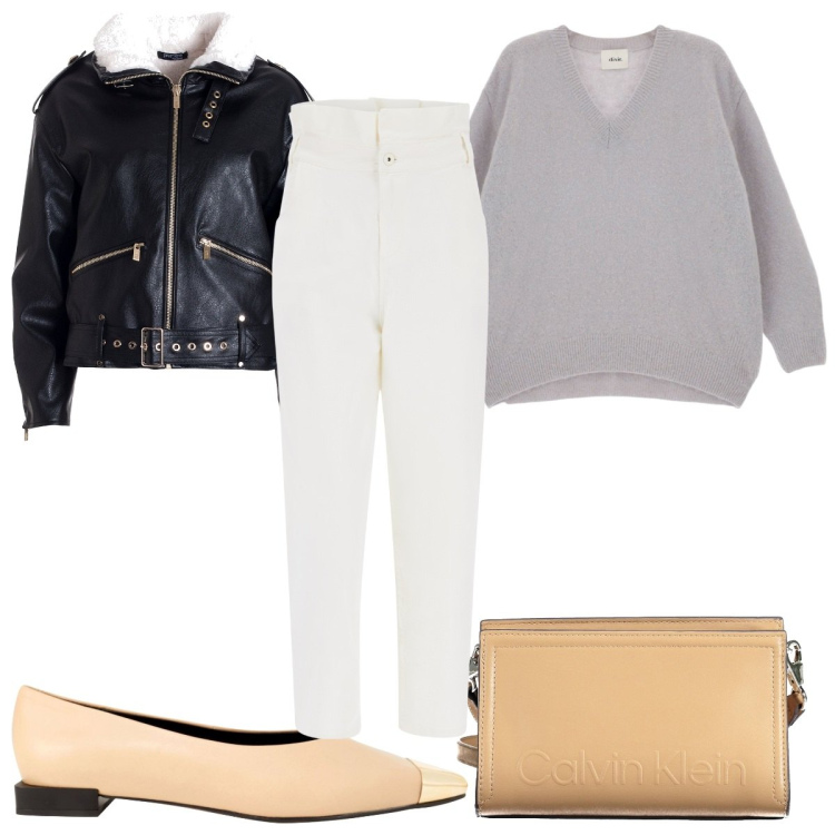 Outfit donna - Total look #1833001. Stile Trendy per Tutti i giorni. Abbinamento con ballerine, jeans, pullovers, blazer, borse a tracolla.