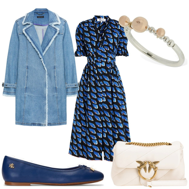 Outfit donna - Total look #1833115. Stile Trendy per Tutti i giorni. Abbinamento con vestiti chemisier, borse a tracolla, ballerine, cappotti, anelli.