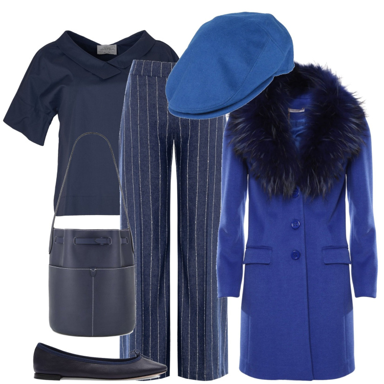 Outfit donna - Saturday. Stile Chic per Tutti i giorni. Abbinamento con cappelli, pantaloni a palazzo, cappotti, ballerine, bluse, borse a secchiello.