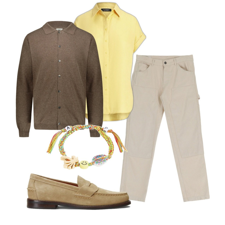 Outfit uomo - Giovanile e solare. Stile Urban per Tutti i giorni. Abbinamento con braccialetti, pantaloni, camicie a manica corta, scarpe stringate, polo.