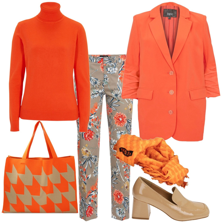 Outfit donna - Total look #1833311. Stile Casual per Tutti i giorni. Abbinamento con pantaloni, blazer, maglieria, borse a spalla, mocassini, sciarpe.
