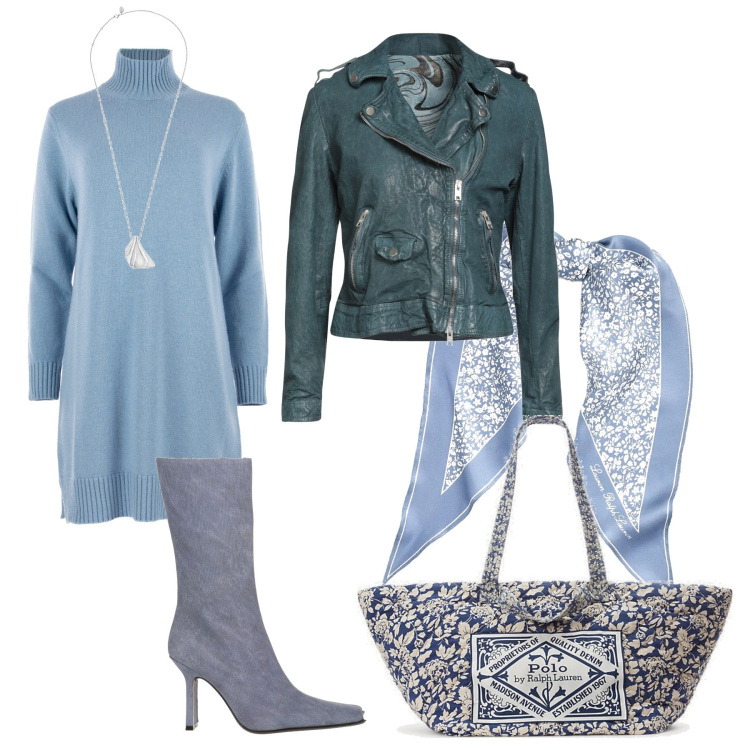 Outfit donna - La cena di stasera. Stile Chic per Serata fuori. Abbinamento con stivali, blazer, collane, foulard, borse tote, vestiti.