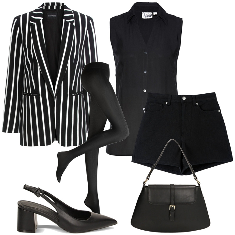 Outfit donna - Urban style. Stile Urban per Tutti i giorni. Abbinamento con blazer, collant, camicie, shorts, décolleté, borse a spalla.