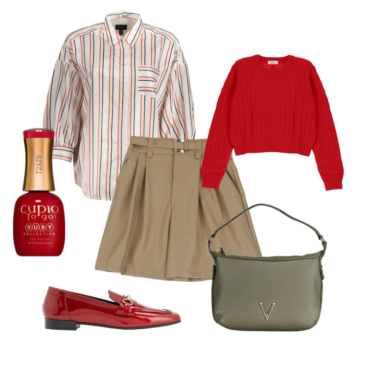 Outfit donna - Ispirazione Gucci. Stile Trendy per Tutti i giorni. Abbinamento con mocassini, smalti, bermuda, pullovers, borse a spalla, camicie.