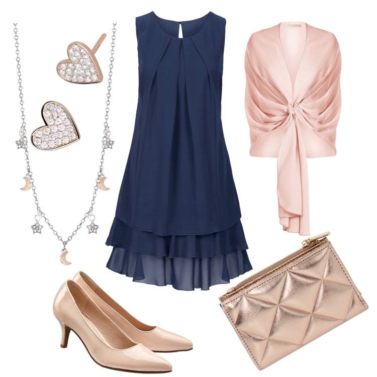 Outfit donna - Romantica low cost. Stile Romantica per Serata fuori. Abbinamento con vestiti, décolleté, collane, orecchini, stole, portafogli.