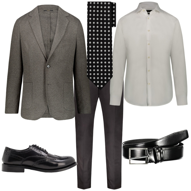 Outfit uomo - Completo per l ufficio. Stile Business/Elegante per Ufficio. Abbinamento con scarpe stringate, cravatte, camicie, giacche, pantaloni, cinture.