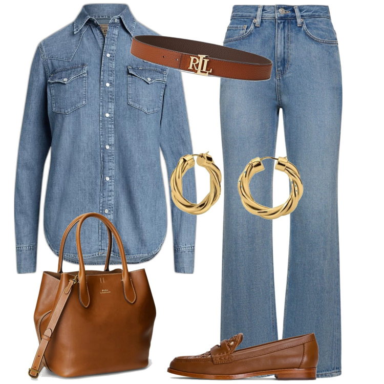 Outfit donna - Mocassini marroni. Stile Casual chic per Tutti i giorni. Abbinamento con orecchini, cinture, mocassini, borse tote, camicie, jeans.
