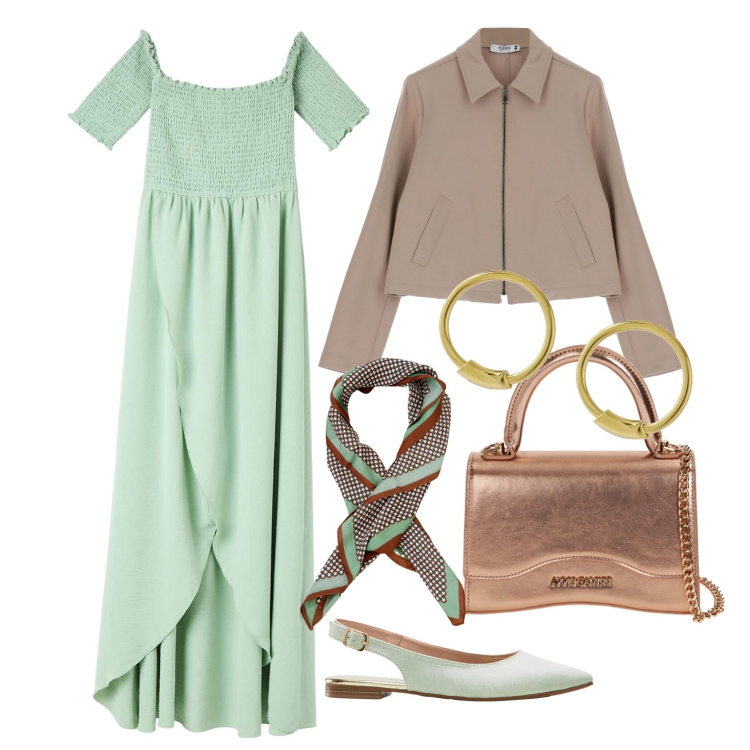 Outfit donna - Ghost outfitter - marzo. Stile Bon Ton per Tutti i giorni. Abbinamento con ballerine, vestiti lunghi, blazer, foulard, borse a mano, orecchini.