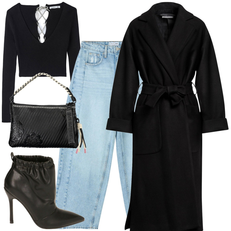 Outfit donna - Sunday. Stile Casual chic per Tutti i giorni. Abbinamento con cappotti, jeans, maglieria, stivaletti, borse a spalla.