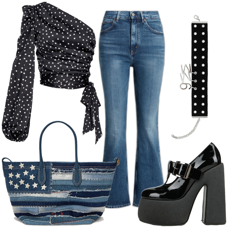 Outfit donna - Total look #1833926. Stile Trendy per Tutti i giorni. Abbinamento con mocassini, collane, bluse, jeans, borse tote.