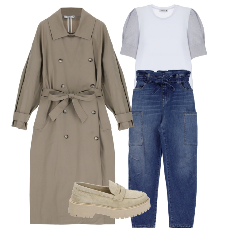 Outfit donna - New me!. Stile Casual chic per Tutti i giorni. Abbinamento con jeans, t-shirt, cappotti, mocassini.