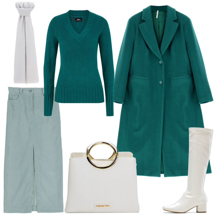 Outfit donna - Marzo in ufficio. Stile Bon Ton per Ufficio. Abbinamento con maglieria, stivali, foulard, cappotti, borse a mano, gonne lunghe.