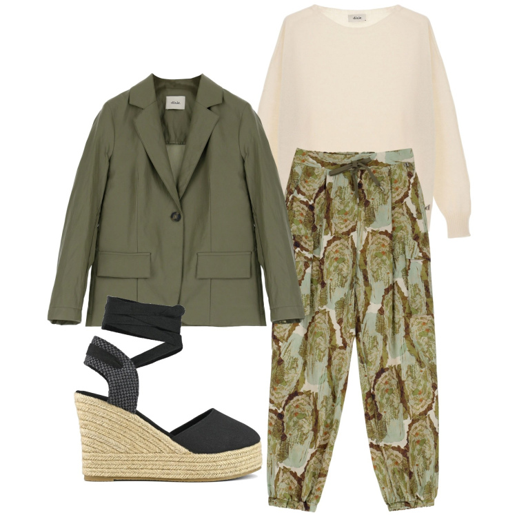 Outfit donna - Dixie Mediterranean. Stile Urban per Tutti i giorni. Abbinamento con pantaloni, blazer, pullovers, espadrillas.