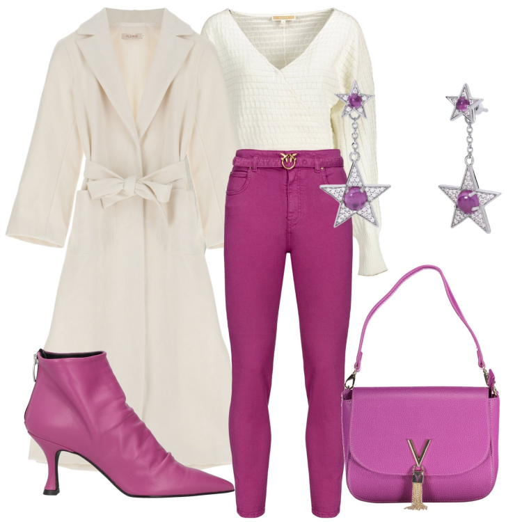 Outfit donna - Total look #1834261. Abbinamento con stivaletti, orecchini, cappotti, pantaloni, maglieria, borse a spalla.