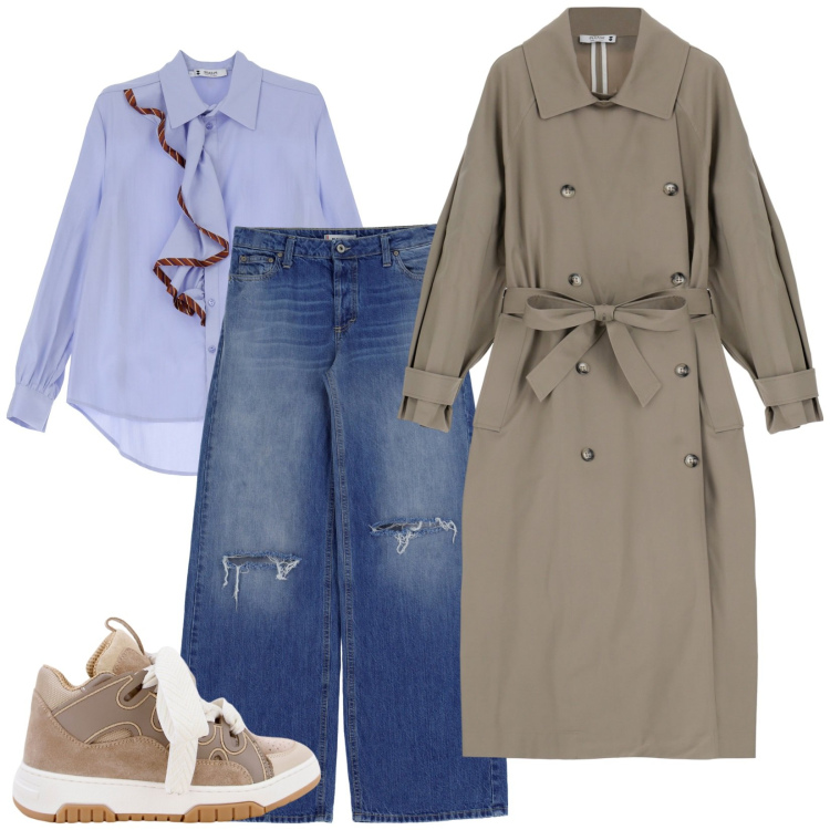 Outfit donna - Total look #1834311. Stile Basic per Tutti i giorni. Abbinamento con camicie, jeans dritti, cappotti, sneakers alte.