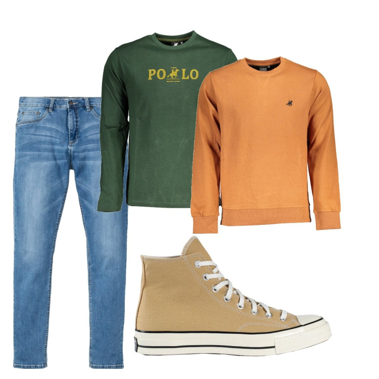 Outfit uomo - Total look #1834323. Stile Casual per Tutti i giorni. Abbinamento con jeans, sneakers alte, felpe, t-shirt.