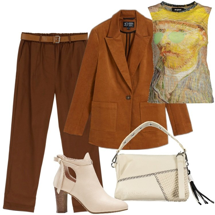 Outfit donna - Primavera - Marzo. Stile Boho per Tutti i giorni. Abbinamento con stivaletti, blazer, pantaloni, canottiere, borse a spalla.