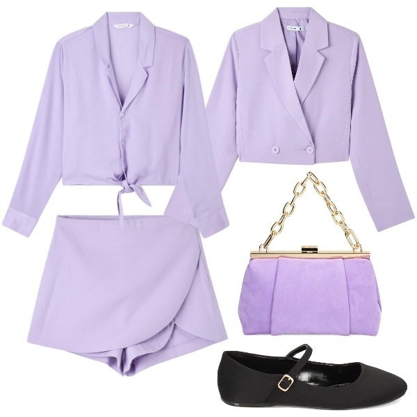 Outfit donna - Terranova glicine. Stile Bon Ton per Cerimonia. Abbinamento con camicie, blazer, gonne, borse a spalla, ballerine.