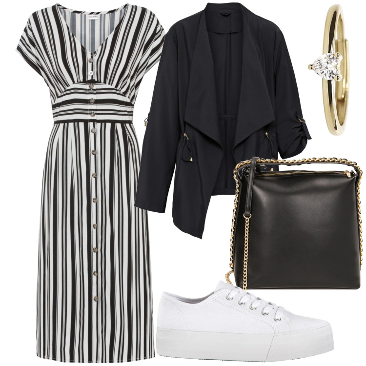 Outfit donna - Total look #1834681. Stile Casual per Tutti i giorni. Abbinamento con vestiti, sneakers, blazer, anelli, borse a mano.