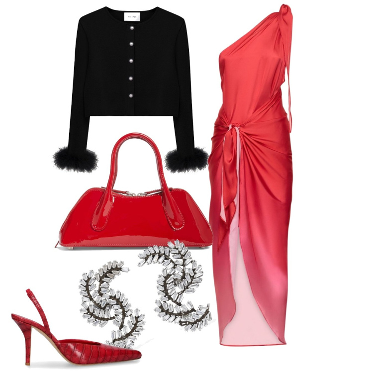 Outfit donna - Agli Oscar anch\'io. Stile Glamour per Serata fuori. Abbinamento con vestiti, blazer, borse a mano, orecchini, décolleté.