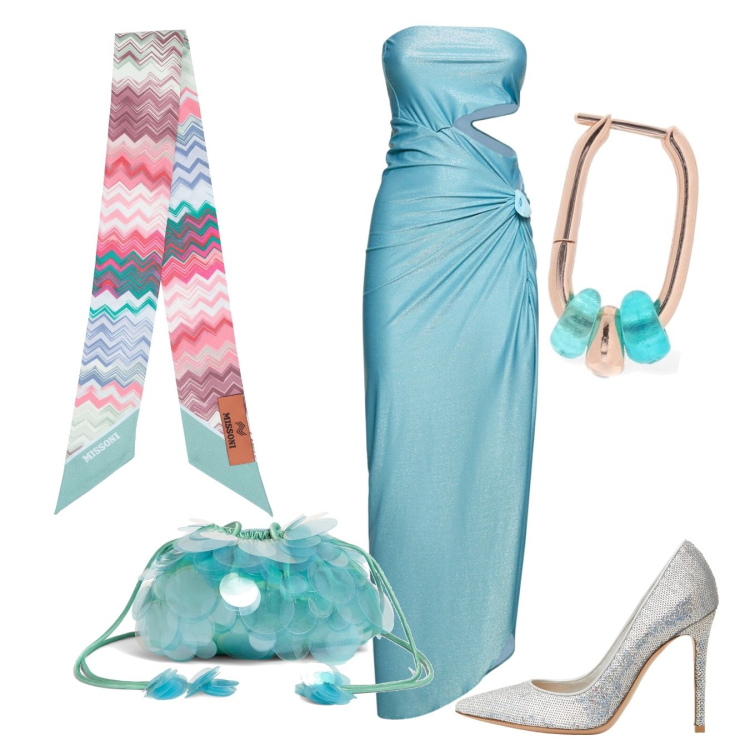 Outfit donna - Agli Oscar 2. Stile Glamour per Serata fuori. Abbinamento con vestiti, orecchini, décolleté, foulard, borse a spalla.