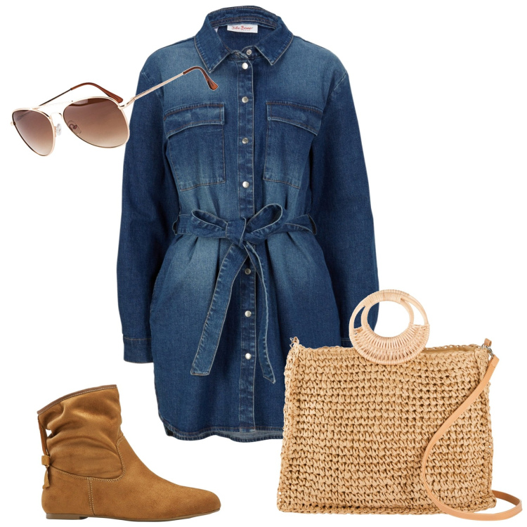 Outfit donna - Bonprix. Stile Casual per Tutti i giorni. Abbinamento con occhiali da sole, vestiti, stivaletti, borse a mano.