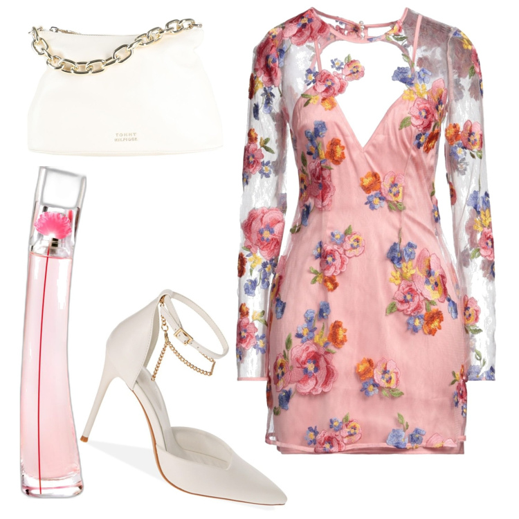 Outfit donna - Questione di trasparenze. Stile Romantica per Cerimonia. Abbinamento con vestiti corti, borse a mano, profumi, décolleté.