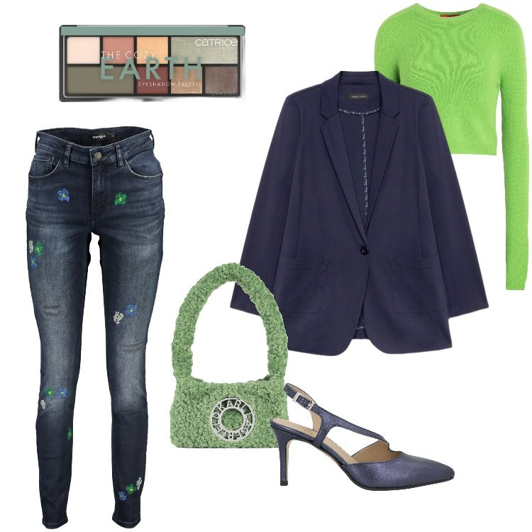 Outfit donna - The Cozy Earth - Primavera. Stile Casual per Tutti i giorni. Abbinamento con décolleté, pullovers, borse a spalla, ombretti, jeans slim fit, blazer.