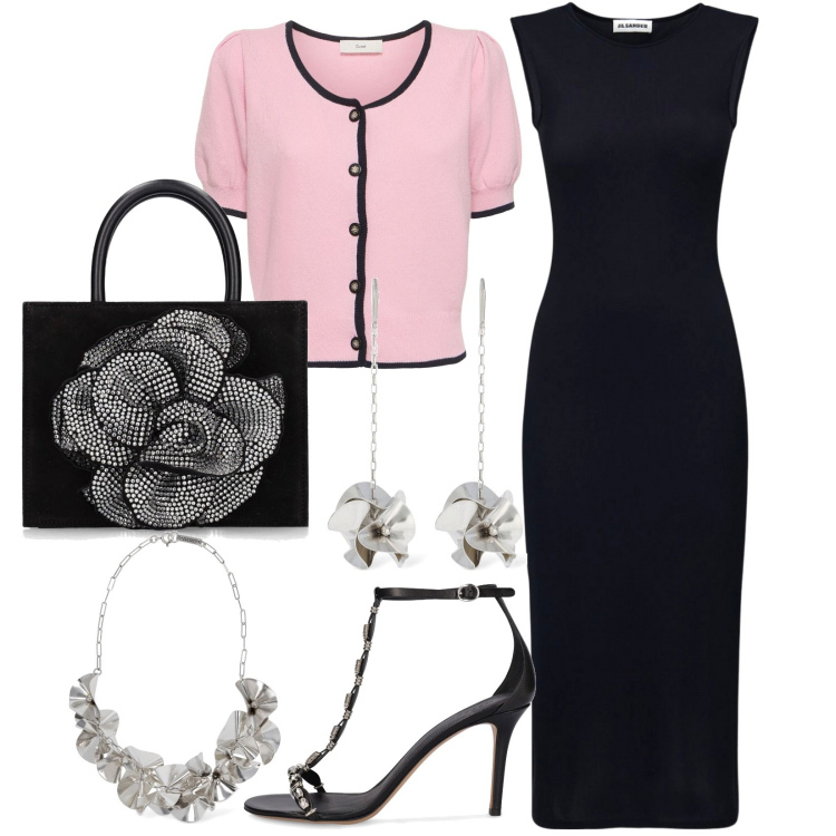 Outfit donna - Senza tempo. Stile Chic per Cerimonia. Abbinamento con vestiti midi/longuette, collane, borse a mano, orecchini, sandali in pelle, cardigans.