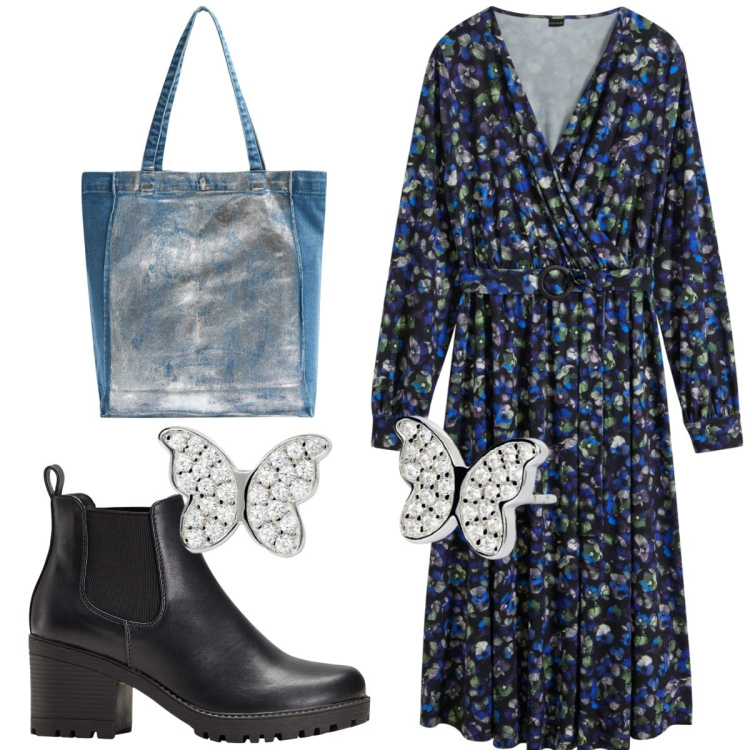 Outfit donna - Total look #1834926. Stile Romantica per Tutti i giorni. Abbinamento con stivaletti chelsea, vestiti, shopping bag, orecchini.