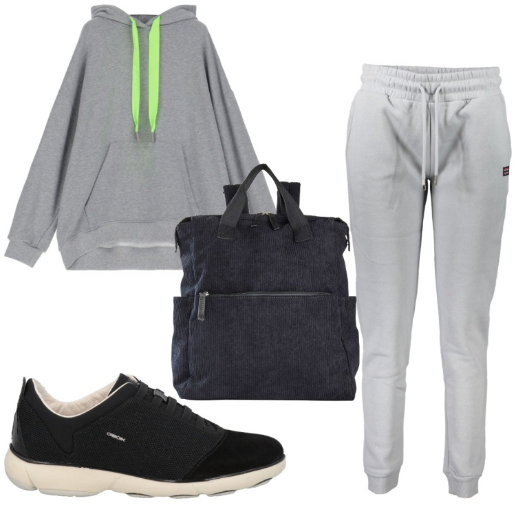 Outfit donna - Total look #1834931. Stile Basic per Sport. Abbinamento con zaini, sneakers, felpe con cappuccio, pantaloni.
