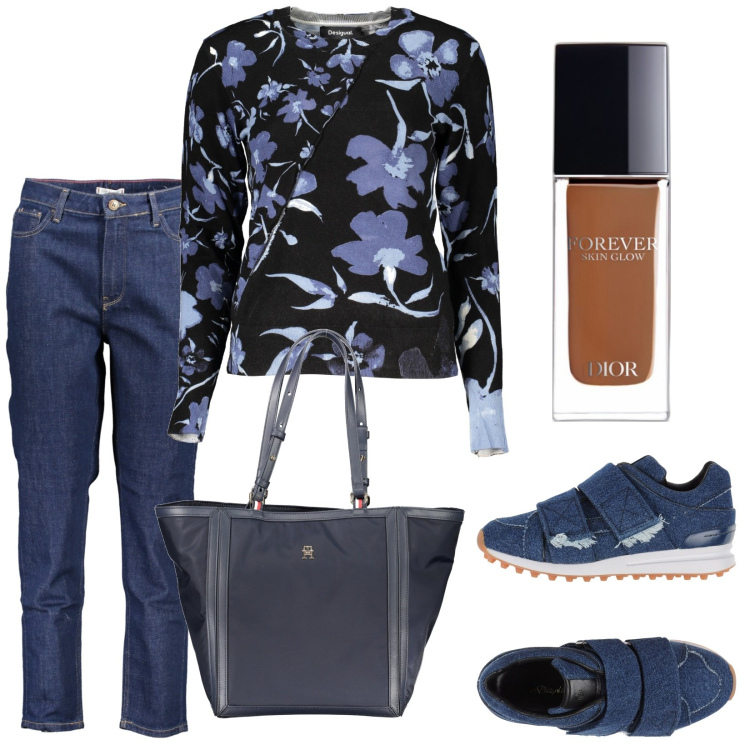 Outfit donna - Total look #1834962. Stile Basic per Tutti i giorni. Abbinamento con sneakers, fondotinta, jeans, maglieria, borse a spalla.