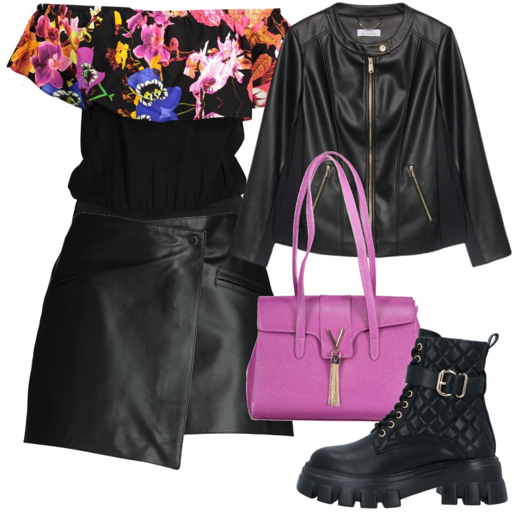 Outfit donna - Total look #1834963. Stile Trendy per Serata fuori. Abbinamento con stivaletti, minigonne, blazer, body, borse a spalla.