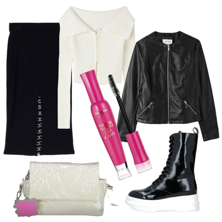 Outfit donna - A passeggio con le amiche. Stile Casual per Tutti i giorni. Abbinamento con stivaletti, mascara, blazer, maglieria, gonne longuette, borse a tracolla.