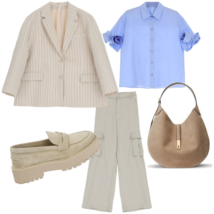Outfit donna - Si è svegliata Primavera. Stile Casual chic per Cerimonia. Abbinamento con camicie a manica corta, pantaloni cargo, blazer, mocassini, borse a spalla.