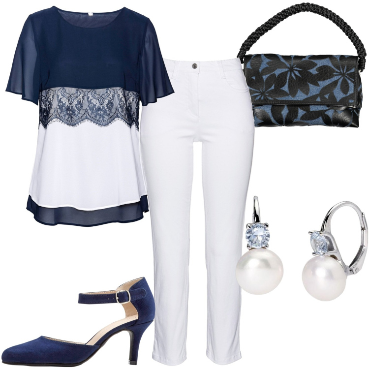 Outfit donna - Pantaloni elasticizzati cropped. Stile Chic per Serata fuori. Abbinamento con pantaloni, décolleté, tuniche, orecchini, borse a spalla.
