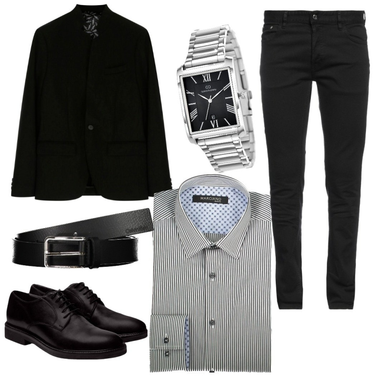 Outfit uomo - Classico ma non troppo. Stile Business/Elegante per Serata speciale. Abbinamento con cappotti, scarpe stringate, orologi, pantaloni, cinture, camicie.