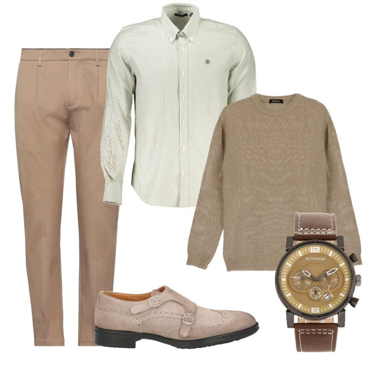 Outfit uomo - Pullover e camicia. Stile Urban per Ufficio. Abbinamento con pullovers, orologi, pantaloni, scarpe stringate, camicie.