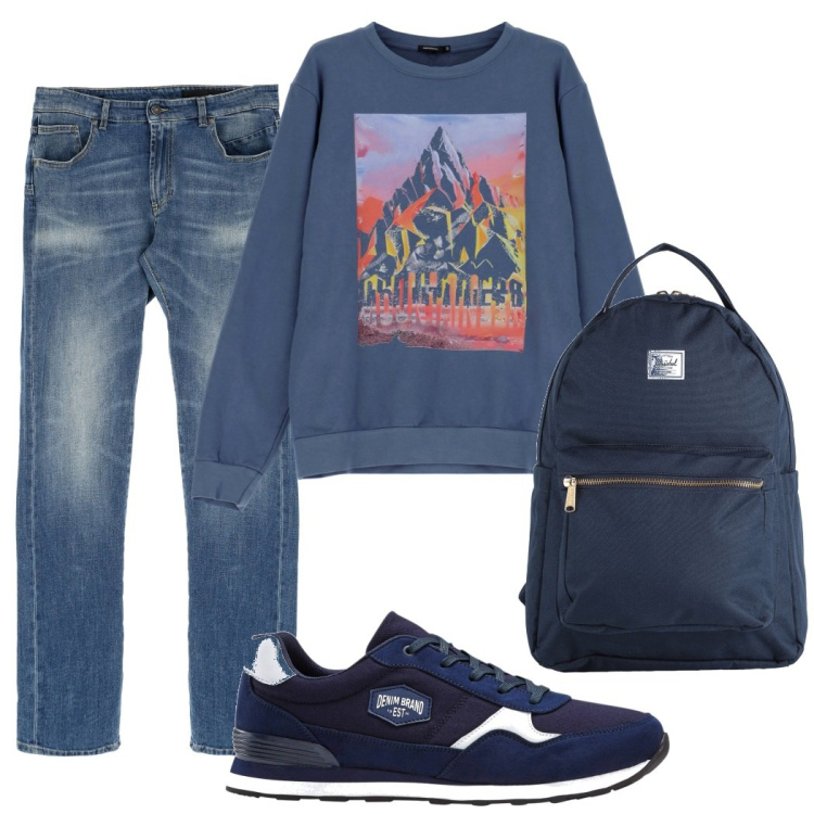 Outfit uomo - La felpa. Stile Casual per Tutti i giorni. Abbinamento con jeans dritti, felpe, borse sportive, sneakers.